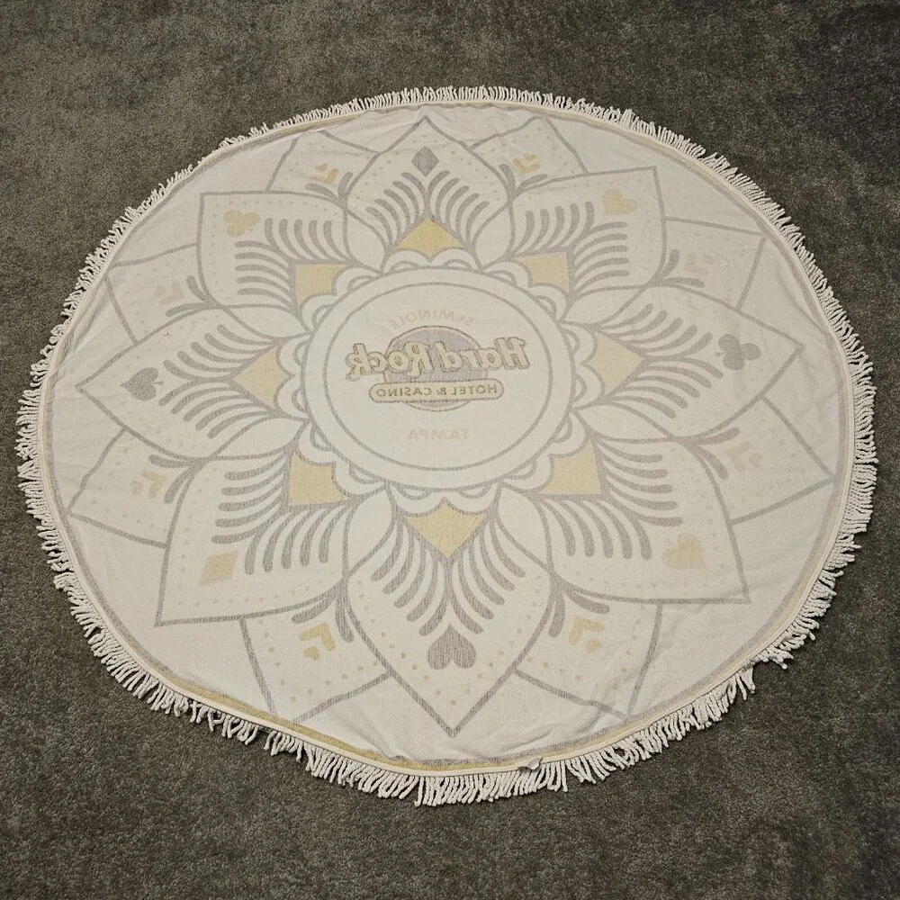 Seminole Hard Rock Hotel Casino Tampa Pool Beach Towel Round Fringe Purple Gold
